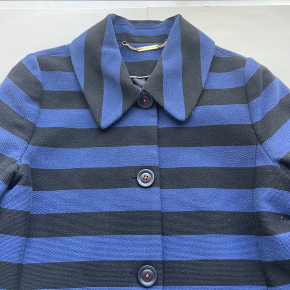 Trina Turk Womens Striped Topper Pea Coat Sz 10 Retro Mod Preppy Nautical Bold - Picture 3 of 13